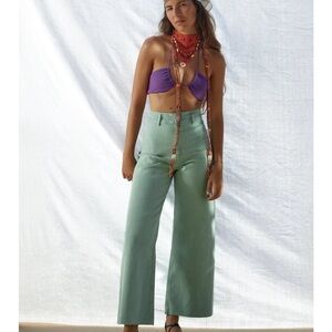 Zara HIGH-WAISTED ZW SAILOR MARINE STRAIGHT RAW HEM JEANS PISTACHIO 
SIZE 8